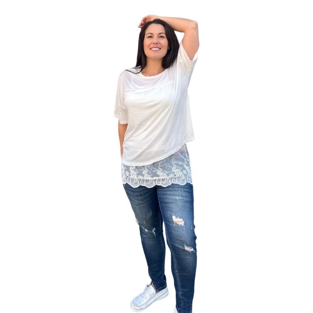Culture Code White Crew Neck Exposed Yoke Seam Short Sleeve Boxy Top CAY1646 - Picture 6 of 6